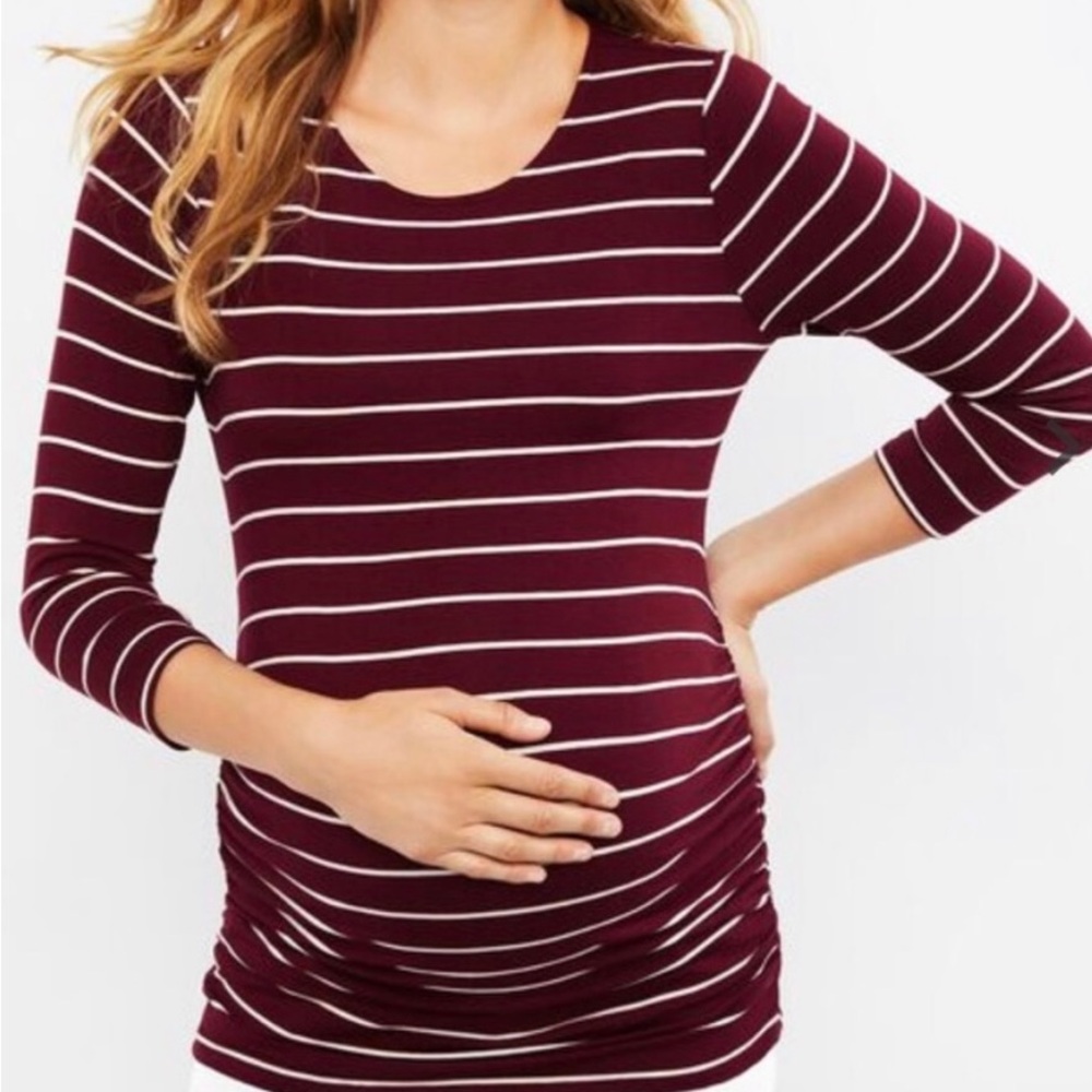 Motherhood Maternity Jessica Simpson Maroon Striped Long Sleeve Shirt Size M